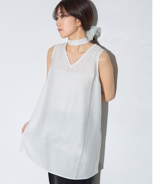 leimn(レイムン)の「リネンタッチチュニック(チョーカー)(ワンピース・レディース・ホワイト/ブラック・M)」の3枚目の写真