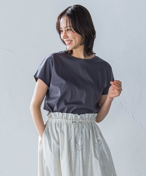LAUTREAMONT(ロートレアモン)の「【WEB限定】【3サイズ】スムースコットンラウンドヘムカットソー≪洗える/接触冷感≫(Tシャツ/カットソー・レディース・ネイビー/ベージュ/ブラック/ライトブルー/チャコールグレー/ホワイト/ピンク・11号/9号/7号)」の1枚目の写真
