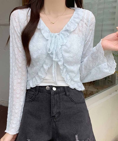 shoppinggo(ショッピングゴー)の「サマーカーディガン 透かし編み(カーディガン/ボレロ・レディース・ピンク/ホワイト/ベージュ/ブラック/ブルー・L)」の5枚目の写真
