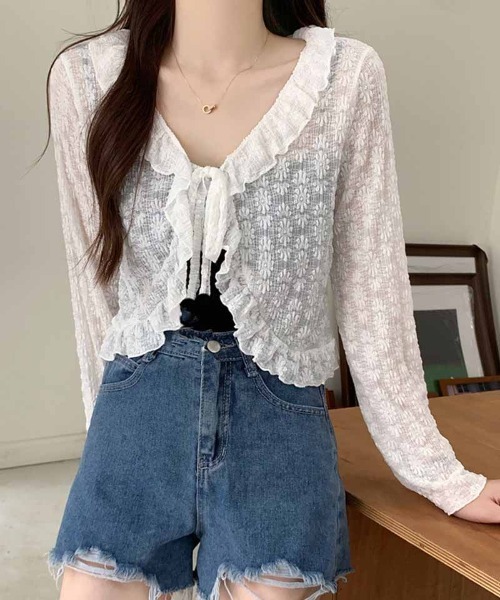 shoppinggo(ショッピングゴー)の「サマーカーディガン 透かし編み(カーディガン/ボレロ・レディース・ピンク/ホワイト/ベージュ/ブラック/ブルー・L)」の19枚目の写真