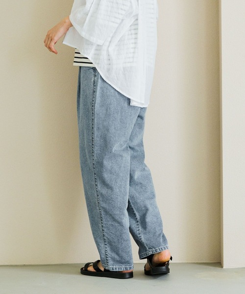 接触冷感】ひんやりタックテーパードデニム[プチ・プラスサイズあり