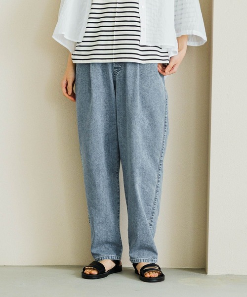 接触冷感】ひんやりタックテーパードデニム[プチ・プラスサイズあり