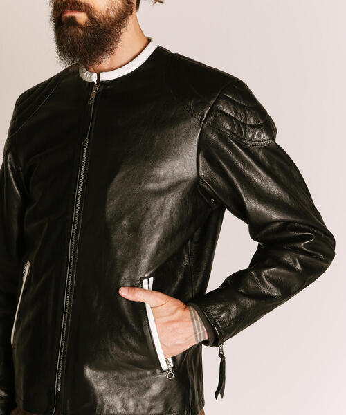 Schott(ショット)の「Schott/ショット/NOCOLLAR RACING JACKET/ノーカラー レーシング ジャケット(ライダースジャケット・メンズ・ブラック・XL/L/M/2XL)」の12枚目の写真