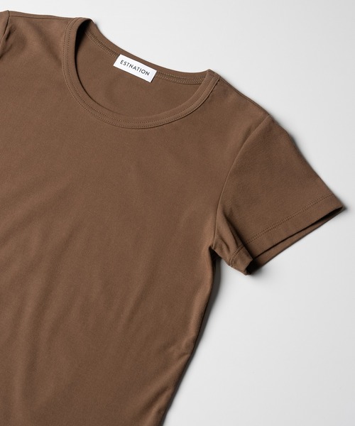 ESTNATION（エストネーション）の「ESTNATION / コンパクト フライス Tシャツ（Tシャツ/カットソー・レディース・ホワイト/ブラック/ブラウン/イエロー・FREE）」の3枚目の写真