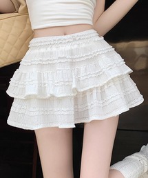 DAY CLOSET | レディース 韓国っぽシャーリングニットフリルティアードミニスカート(スカート)