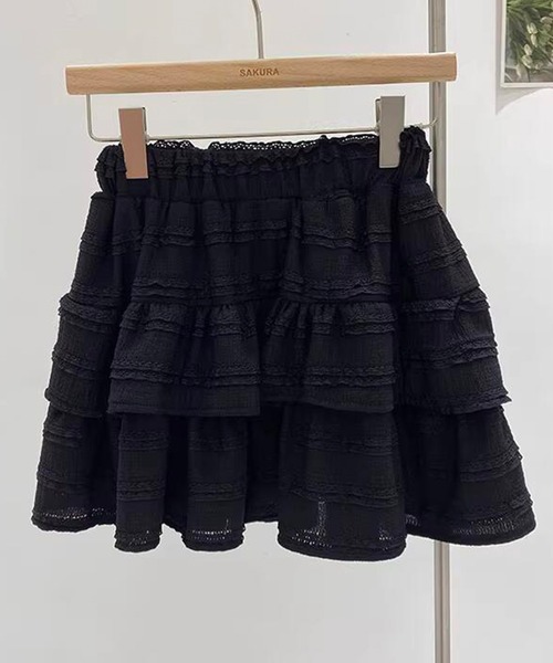 DAY CLOSET（デイ クローゼット）の「レディース 韓国っぽシャーリングニットフリルティアードミニスカート（スカート・レディース・ブラック/アイボリー/ホワイト・L/M）」の22枚目の写真