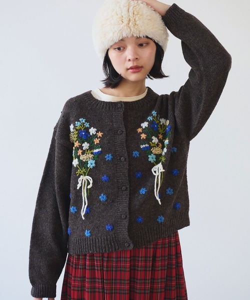 ペルーハンドニット ブーケ刺繍カーディガン（カーディガン/ボレロ