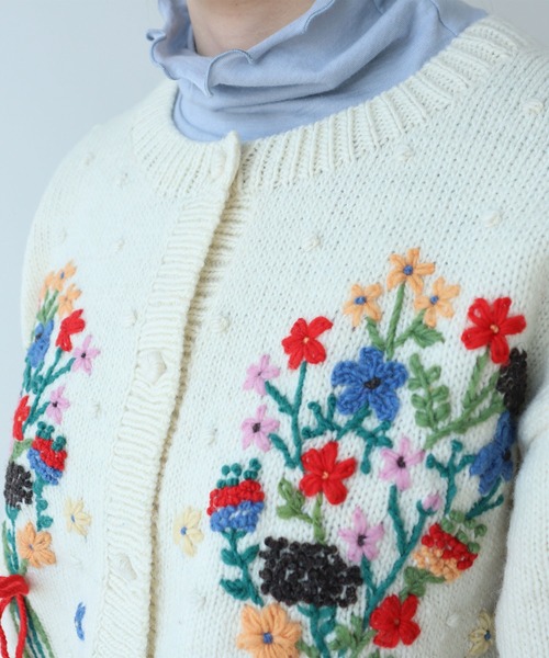 ペルーハンドニット ブーケ刺繍カーディガン（カーディガン/ボレロ