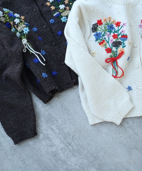 ペルーハンドニット ブーケ刺繍カーディガン（カーディガン/ボレロ