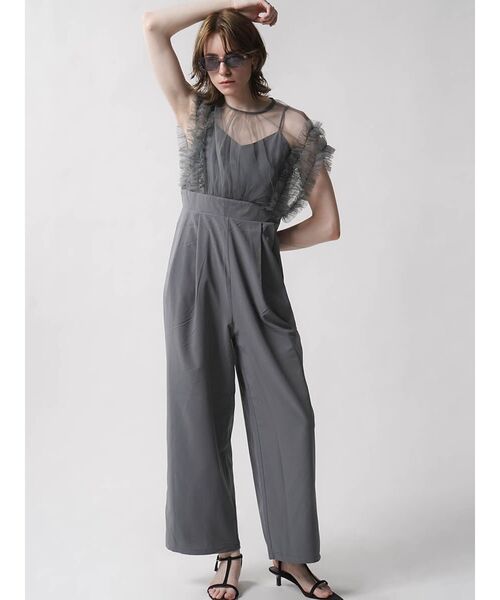 :ETHROF(イーサオブ)の「FRILL TULLE DOCKING ALLINONE(つなぎ/オールインワン・レディース・グレー・MEDIUM)」の2枚目の写真