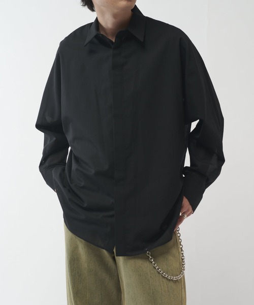 Lui's（ルイス）の「ウール混ドライタッチシアーシャツ（シャツ/ブラウス・メンズ・ブラック/チャコールグレー/アッシュグレー・FREE）」の2枚目の写真