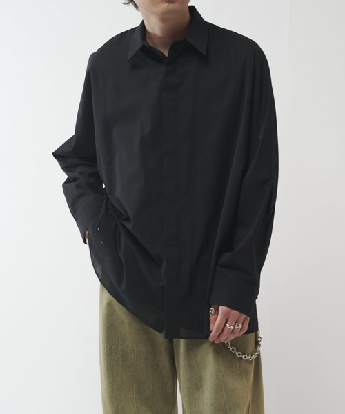 Lui's（ルイス）の「ウール混ドライタッチシアーシャツ（シャツ/ブラウス・メンズ・ブラック/チャコールグレー/アッシュグレー・FREE）」の4枚目の写真