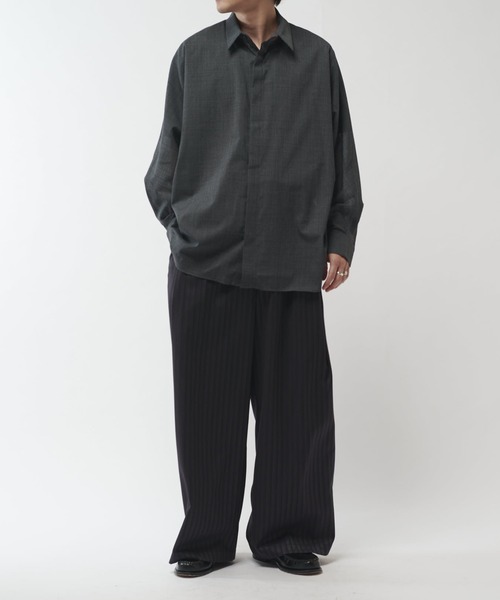 Lui's（ルイス）の「ウール混ドライタッチシアーシャツ（シャツ/ブラウス・メンズ・ブラック/チャコールグレー/アッシュグレー・FREE）」の13枚目の写真