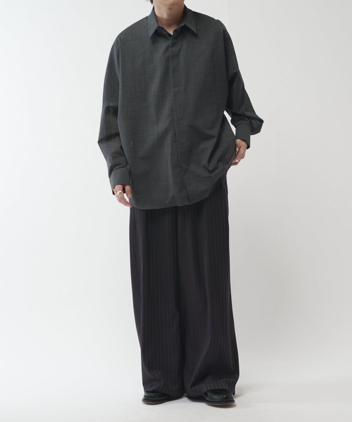 Lui's（ルイス）の「ウール混ドライタッチシアーシャツ（シャツ/ブラウス・メンズ・ブラック/チャコールグレー/アッシュグレー・FREE）」の14枚目の写真