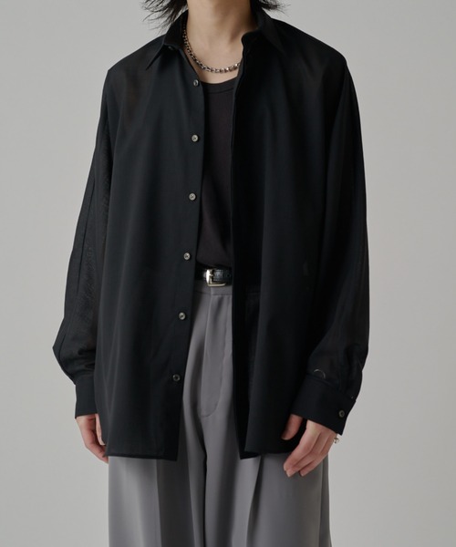 Lui's（ルイス）の「ウール混ドライタッチシアーシャツ（シャツ/ブラウス・メンズ・ブラック/チャコールグレー/アッシュグレー・FREE）」の4枚目の写真