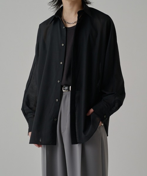 Lui's（ルイス）の「ウール混ドライタッチシアーシャツ（シャツ/ブラウス・メンズ・ブラック/チャコールグレー/アッシュグレー・FREE）」の5枚目の写真