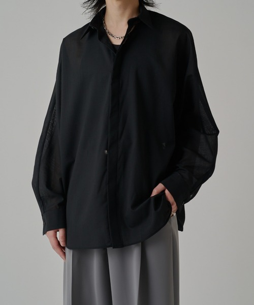 Lui's（ルイス）の「ウール混ドライタッチシアーシャツ（シャツ/ブラウス・メンズ・ブラック/チャコールグレー/アッシュグレー・FREE）」の6枚目の写真