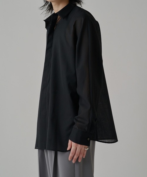 Lui's（ルイス）の「ウール混ドライタッチシアーシャツ（シャツ/ブラウス・メンズ・ブラック/チャコールグレー/アッシュグレー・FREE）」の7枚目の写真