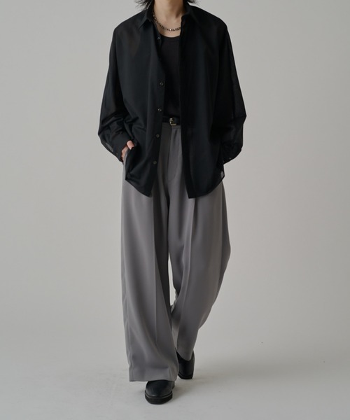 Lui's（ルイス）の「ウール混ドライタッチシアーシャツ（シャツ/ブラウス・メンズ・ブラック/チャコールグレー/アッシュグレー・FREE）」の9枚目の写真