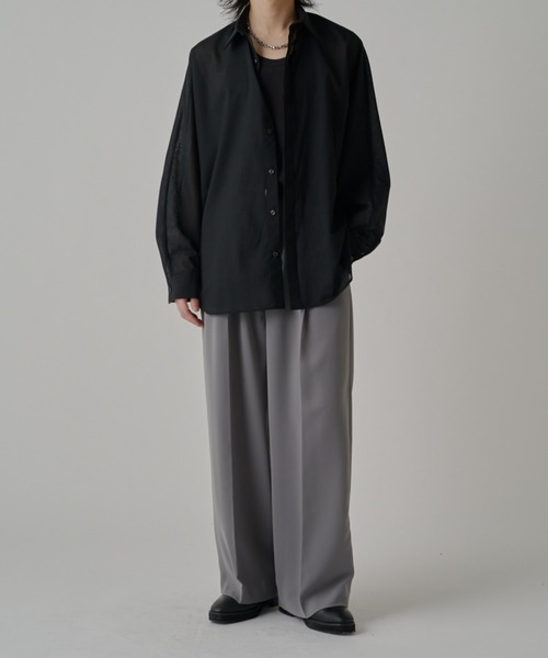 Lui's（ルイス）の「ウール混ドライタッチシアーシャツ（シャツ/ブラウス・メンズ・ブラック/チャコールグレー/アッシュグレー・FREE）」の10枚目の写真