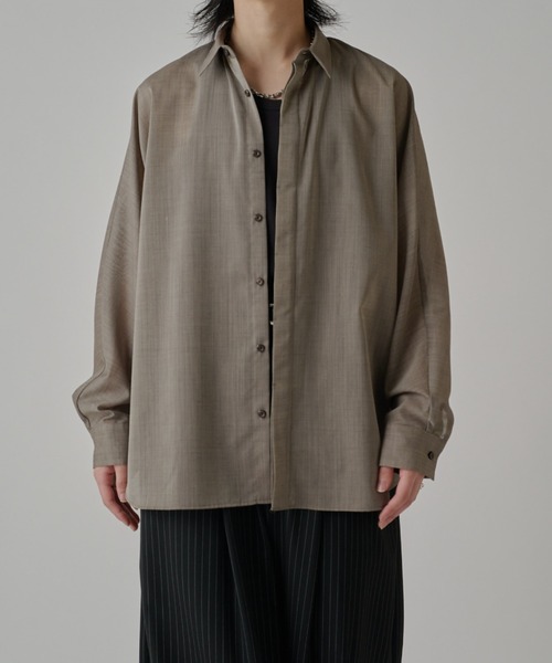 Lui's（ルイス）の「ウール混ドライタッチシアーシャツ（シャツ/ブラウス・メンズ・ブラック/チャコールグレー/アッシュグレー・FREE）」の11枚目の写真