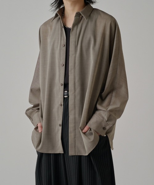 Lui's（ルイス）の「ウール混ドライタッチシアーシャツ（シャツ/ブラウス・メンズ・ブラック/チャコールグレー/アッシュグレー・FREE）」の12枚目の写真