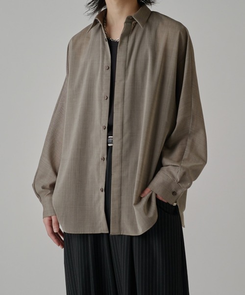 Lui's（ルイス）の「ウール混ドライタッチシアーシャツ（シャツ/ブラウス・メンズ・ブラック/チャコールグレー/アッシュグレー・FREE）」の13枚目の写真