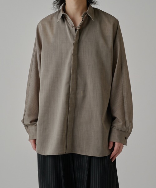 Lui's（ルイス）の「ウール混ドライタッチシアーシャツ（シャツ/ブラウス・メンズ・ブラック/チャコールグレー/アッシュグレー・FREE）」の14枚目の写真