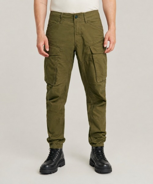 G-STAR(ジースター)の「3D Regular Tapered Cuffed Cargo Pants/立体裁断レギュラーテーパードジョガーカーゴパンツ(カーゴパンツ・メンズ・ダークオリーブ/ダークブラック・28/30/30/30/32/30/34/30)」の1枚目の写真