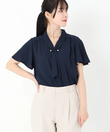 STRAWBERRY-FIELDS | フェミニッシュチドリ*ストレッチジョーゼット_パールパーツ付きボウタイブラウス(シャツ/ブラウス)