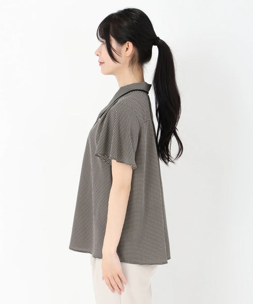 ブラウス シャツ フェミニッシュチドリ*ストレッチジョーゼット_パールパーツ付きボウタイブラウス レディース フェミニッシュチドリ*ストレッチジョーゼット_パールパーツ付き