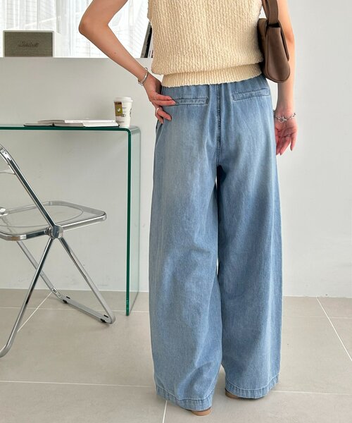DISCOAT（ディスコート）の「ライトオンスデニムイージーワイドパンツ（デニムパンツ・レディース・サックスブルー/ネイビー・LARGE/MEDIUM/SMALL）」の3枚目の写真