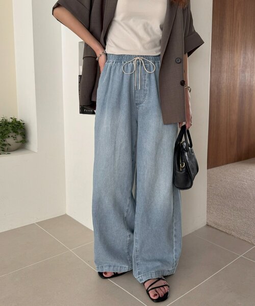 DISCOAT（ディスコート）の「ライトオンスデニムイージーワイドパンツ（デニムパンツ・レディース・サックスブルー/ネイビー・LARGE/MEDIUM/SMALL）」の7枚目の写真