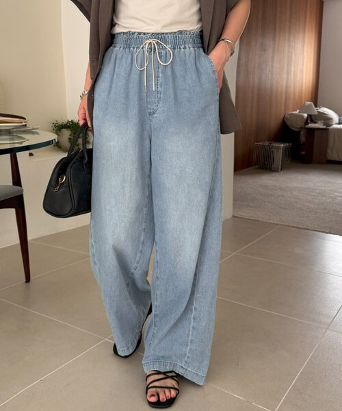 DISCOAT（ディスコート）の「ライトオンスデニムイージーワイドパンツ（デニムパンツ・レディース・サックスブルー/ネイビー・LARGE/MEDIUM/SMALL）」の8枚目の写真