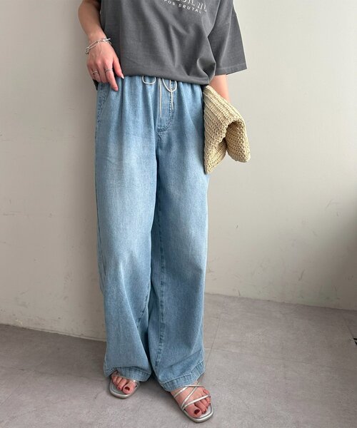 DISCOAT（ディスコート）の「ライトオンスデニムイージーワイドパンツ（デニムパンツ・レディース・サックスブルー/ネイビー・LARGE/MEDIUM/SMALL）」の10枚目の写真