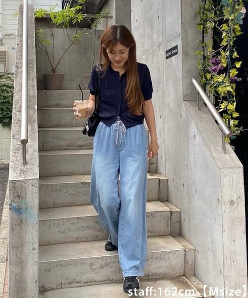 discoat ライトオンスデニムイージーワイドパンツ セール】ライトオンスデニムイージーワイドパンツ（デニムパンツ