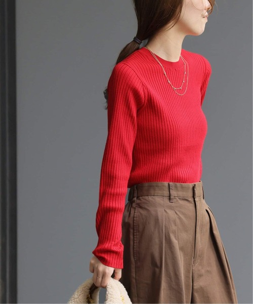 JOURNAL STANDARD relume（ジャーナルスタンダード　レリューム）の「《追加 / 新色》ウォッシャブルレーヨンリブクルーネックプルオーバー（ニット/セーター・レディース・ブラック/アイボリー/ブラウン/ライトグレー/レッド/オレンジ・FREE）」の5枚目の写真