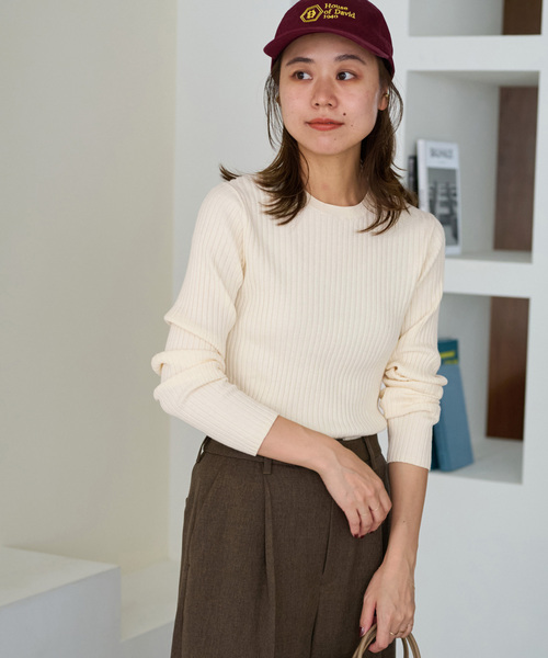 JOURNAL STANDARD relume（ジャーナルスタンダード　レリューム）の「《追加 / 新色》ウォッシャブルレーヨンリブクルーネックプルオーバー（ニット/セーター・レディース・ブラック/アイボリー/ブラウン/ライトグレー/レッド/オレンジ・FREE）」の2枚目の写真