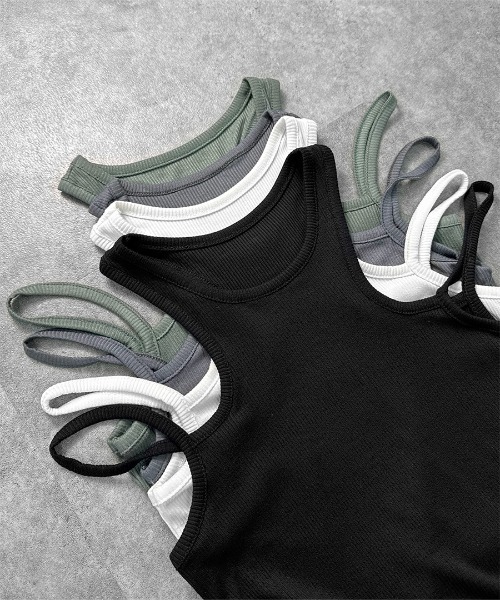 LVEU.(ラブユ.)の「【LVEU.】ストラップデザインタンクトップ / トップス カットソー リブ タンクトップ ストラップ インナー レイヤード ブラック ホワイト グレー カーキ(タンクトップ・レディース・カーキ/ホワイト/ブラック/グレー・FREE)」の10枚目の写真