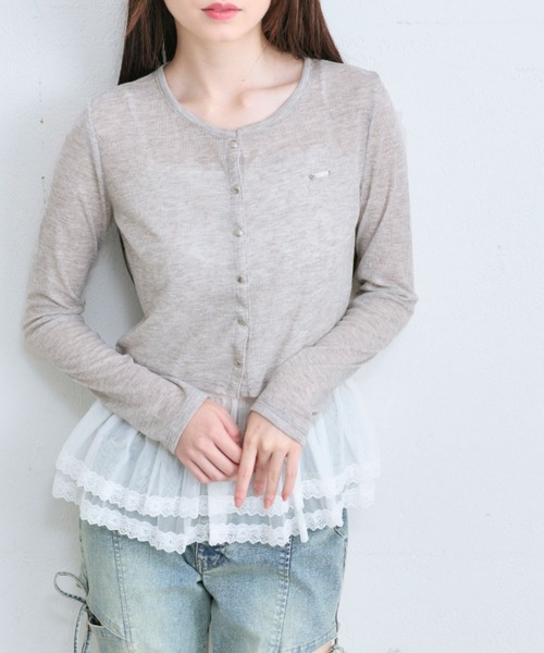 OLIVE des OLIVE（オリーブデオリーブ）の「スナップボタンシアカーデ（カーディガン/ボレロ・レディース・グレー/オフホワイト/ブラック/サックスブルー/レッド・FREE）」の3枚目の写真