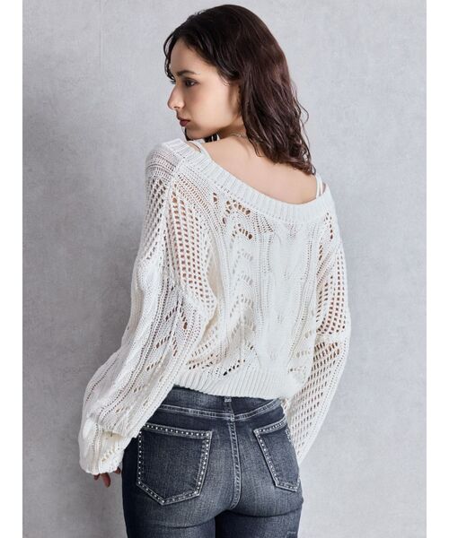 GYDA（ジェイダ）の「2WAYメッシュブリーチニットトップス（カーディガン/ボレロ・レディース・チャコールグレー/ネイビー/アイボリー・FREE）」の5枚目の写真