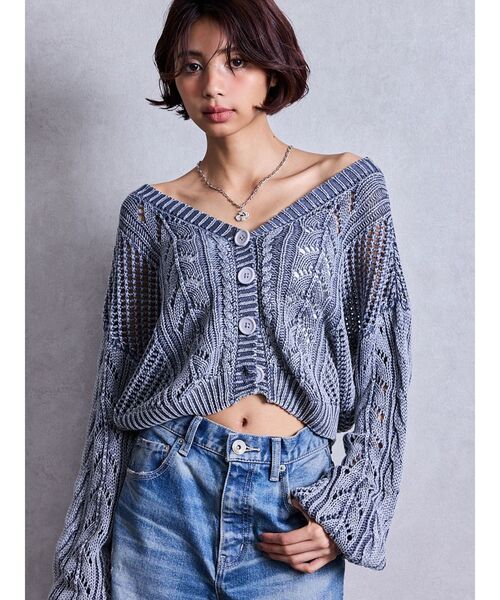 GYDA（ジェイダ）の「2WAYメッシュブリーチニットトップス（カーディガン/ボレロ・レディース・チャコールグレー/ネイビー/アイボリー・FREE）」の8枚目の写真