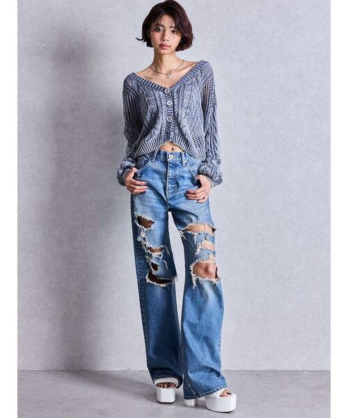 GYDA（ジェイダ）の「2WAYメッシュブリーチニットトップス（カーディガン/ボレロ・レディース・チャコールグレー/ネイビー/アイボリー・FREE）」の10枚目の写真