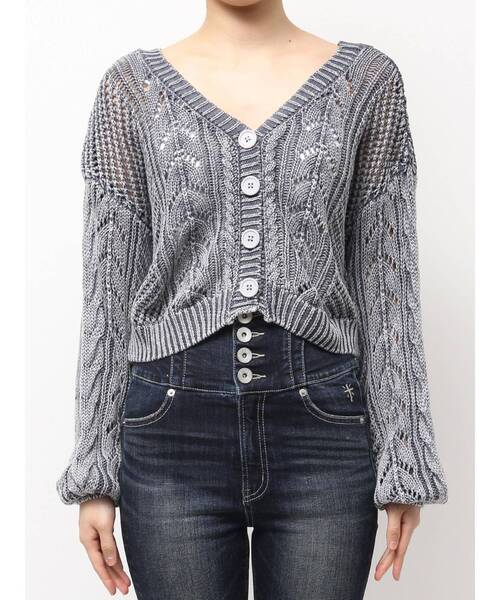 GYDA（ジェイダ）の「2WAYメッシュブリーチニットトップス（カーディガン/ボレロ・レディース・チャコールグレー/ネイビー/アイボリー・FREE）」の15枚目の写真