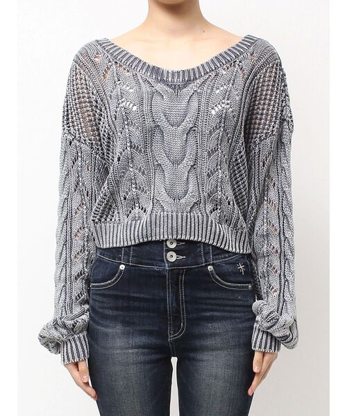 GYDA（ジェイダ）の「2WAYメッシュブリーチニットトップス（カーディガン/ボレロ・レディース・チャコールグレー/ネイビー/アイボリー・FREE）」の22枚目の写真