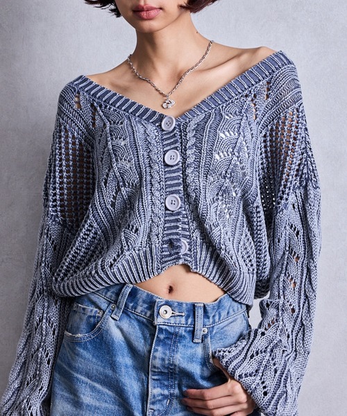 GYDA（ジェイダ）の「2WAYメッシュブリーチニットトップス（カーディガン/ボレロ・レディース・チャコールグレー/ネイビー/アイボリー・FREE）」の3枚目の写真