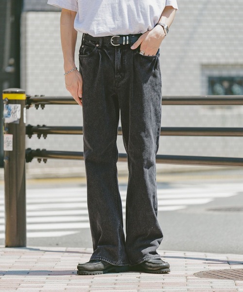 ロングレングスデニム グレー フレアデニム ベルボトム W30 デニムパンツ ロングパンツ フレアパンツ レディース ロー