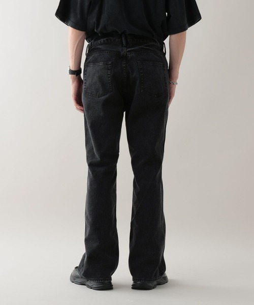 ロングレングスフレアデニム(ブラック) セール】ロングレングス/デニムフレアパンツ（デニムパンツ