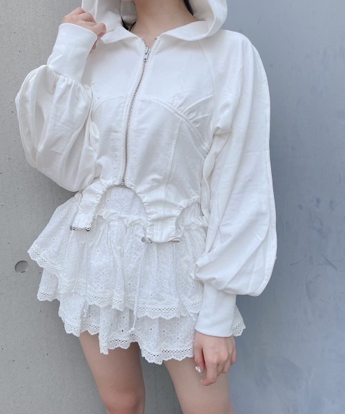 lilLilly（リルリリー）の「ピグメントコルセットパーカー（パーカー・レディース・ホワイト/ブラック/グレー・FREE）」の2枚目の写真