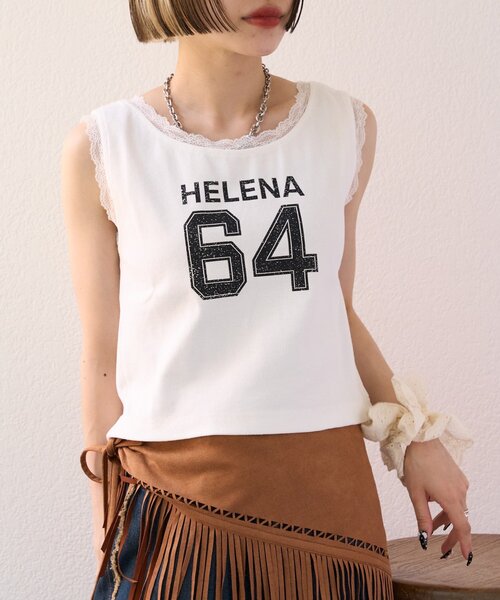 w closet（ダブルクローゼット）の「【25AW】【3色展開】レースロゴタンク（キャミソール・レディース・アイボリー/オフホワイト/チャコールグレー・FREE）」の2枚目の写真